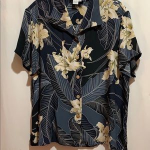 ISLAND REPUBLIC SILK TOP TROPICAL SZ XL NAVY/TAN